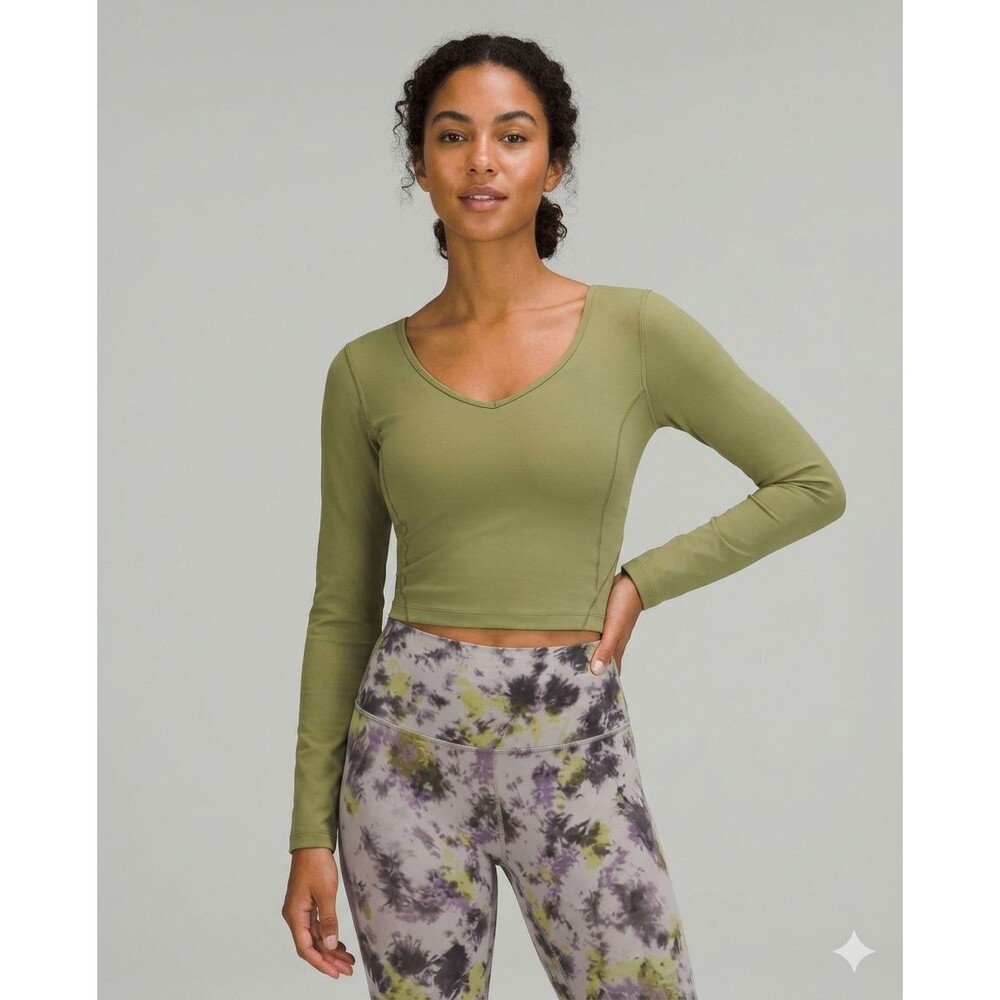 Lululemon Align Cropped Long Sleeve Shirt Nulu Fabric Bronze Green - Size 10